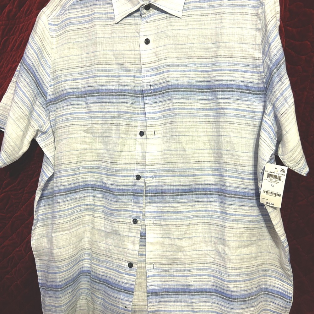 New 100% Linen shirt. Never worn. White and blue. Size XL